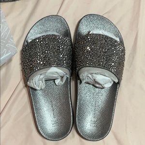 Silver glitter slides